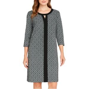 41 Hawthorn Blue, White, & Black Dress Geometric Tunic Dress Medium